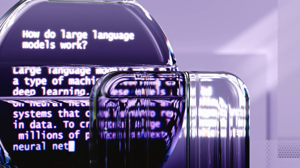 Representação abstrata de modelos de linguagem e tecnologia de inteligência artificial.