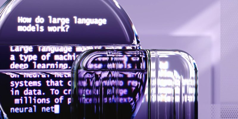 Representação abstrata de modelos de linguagem e tecnologia de inteligência artificial.