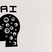 Ilustração de uma cabeça humana em silhueta preenchida por olhos, representando inteligência artificial, observação e privacidade de dados.